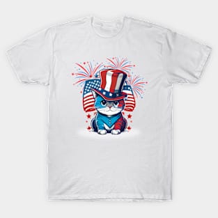 Happy 4th of July Patriotic Cat American Flag Meowica Cute T-Shirt